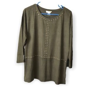 Tru Self Military Green Women’s Round Neck, 3/4 Sleeves Top‎ Sz XL